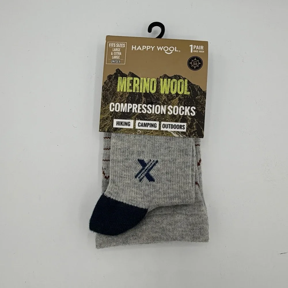 2-Pair Compression Knee High Socks By Happy Wool Unisex L/XL Merino Wool Blue